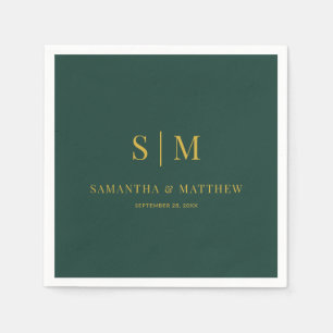 Green and Gold Simple Couple Initials Wedding Napkin