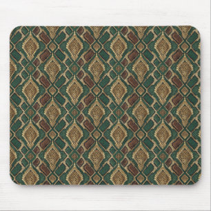 Green and Gold Snake Skin Pattern - Animal Print Mouse Pad