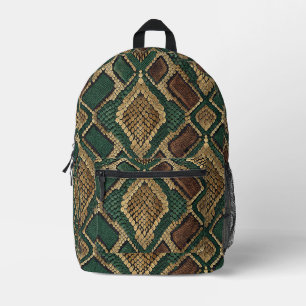 Green and Gold Snake Skin Pattern - Animal Print Printed Backpack