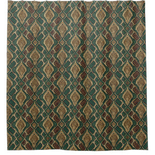 Green and Gold Snake Skin Pattern - Animal Print Shower Curtain