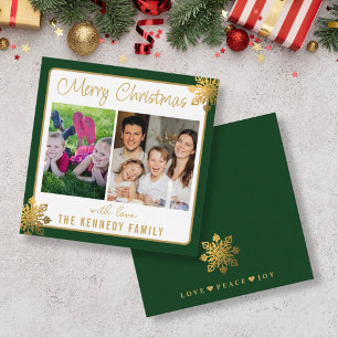 Green And Gold Snowflake 2 Photo Mini Christmas  Card