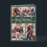 Green and Gold Snowflake 6 Photo Collage Christmas Holiday Card<br><div class="desc">Modern Simple Elegant Calligraphy Green and Gold Snowflake 6 Photo Collage Merry Christmas Script Folded Holiday Card. This festive, minimalist, six (6) photo holiday greeting card template features a pretty grid photo collage, some snowflake and says „Merry Christmas”! The „Merry Christmas” greeting text is written in a beautiful whimsical hand...</div>
