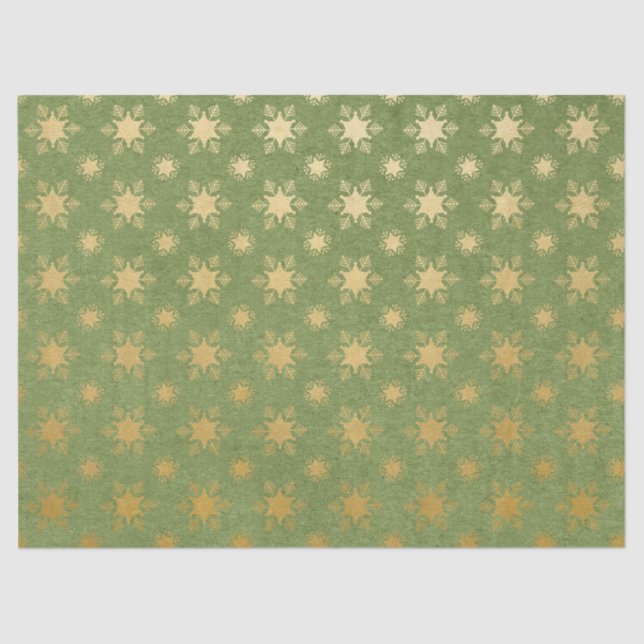Green and Gold Snowflake Holiday Tissue Paper (Front)