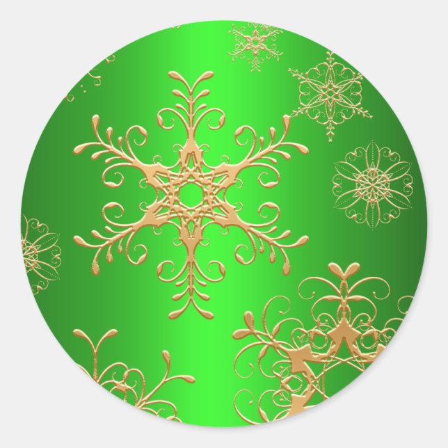 Green and Gold Snowflake Sticker (Front)