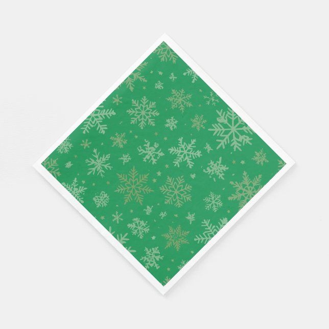 Green and Gold Snowflakes Napkin (Corner)