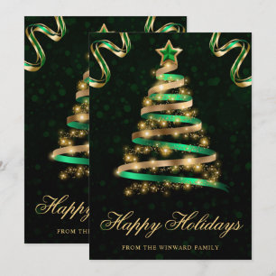 Green and Gold Sparkly Ribbon Tree Christmas Holiday Card