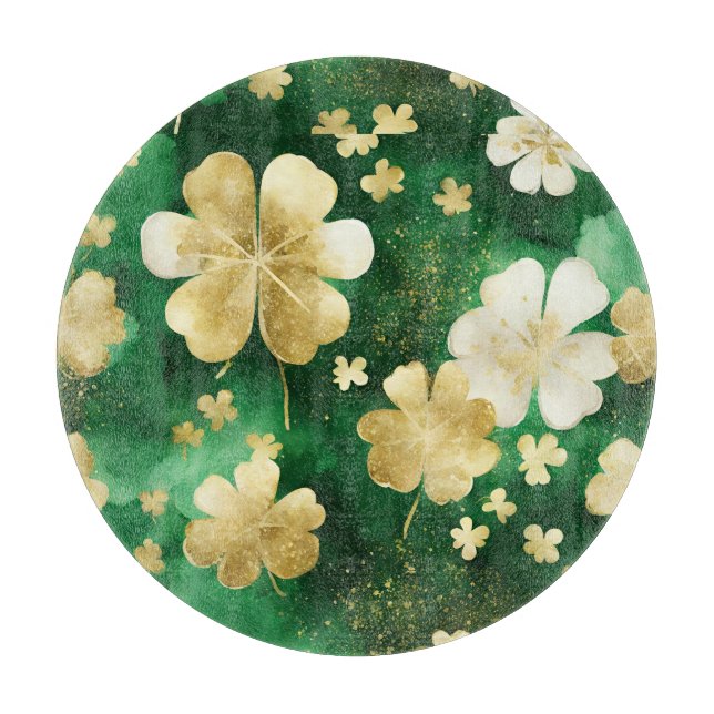 Green and Gold St Patrick's Day Shamrock Cutting Board (Front)