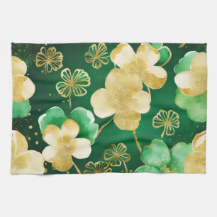 Green and Gold St Patrick's Day Shamrock Tea Towel
