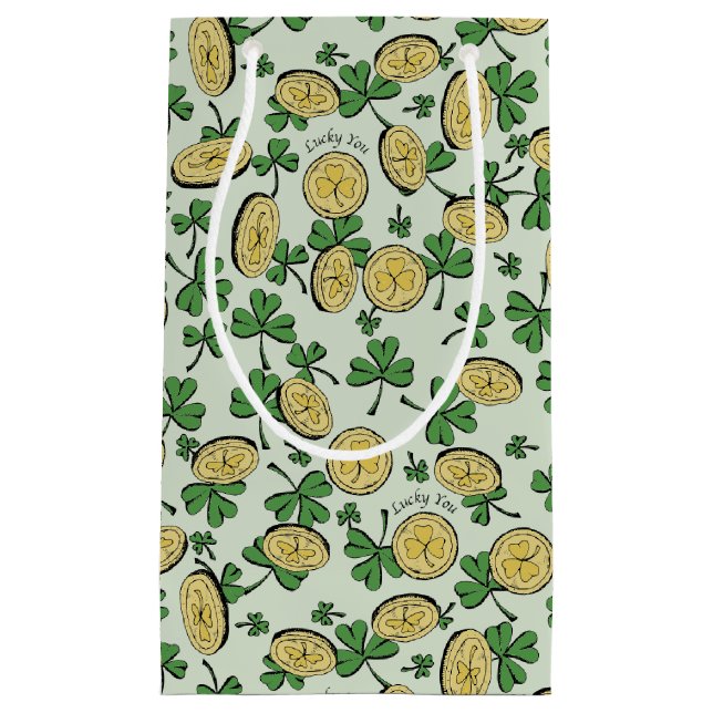 Green and Gold St Patrick's Lucky You Shamrock Small Gift Bag (Front)