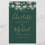 Green And Gold String Lights Wedding Program<br><div class="desc">Emerald green and gold signature script wedding program featuring pretty string lights and chic modern typography. This stylish wedding program can be personalized with your special wedding day information. Designed by Thisisnotme©</div>