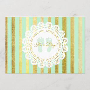 Green and Gold Striped boy Baby Shower Invitation