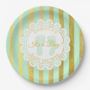 Green and Gold Striped Personalised Shower Plate