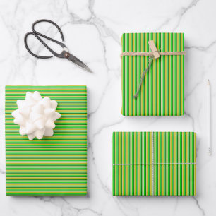 Green and Gold Striped Wrapping Paper Sheet