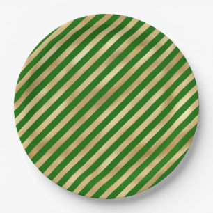Green and Gold Stripes Festive Paper Plates