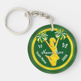 Green and Gold Super Cute Cheerleader Gifts Key Ring