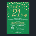 Green and Gold Surprise 21st Birthday Diamond Invitation<br><div class="desc">Surprise 21st Birthday Invitation with Green and Gold Glitter Diamond Background. Gold Confetti. Adult Birthday. Male Men or Women Birthday. For further customisation,  please click the "Customise it" button and use our design tool to modify this template.</div>