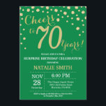 Green and Gold Surprise 70th Birthday Diamond Invitation<br><div class="desc">Surprise 70th Birthday Invitation with Green and Gold Glitter Diamond Background. Gold Confetti. Adult Birthday. Male Men or Women Birthday. For further customisation,  please click the "Customise it" button and use our design tool to modify this template.</div>