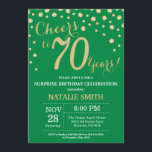 Green and Gold Surprise 70th Birthday Diamond Invitation<br><div class="desc">Surprise 70th Birthday Invitation with Green and Gold Glitter Diamond Background. Gold Confetti. Adult Birthday. Male Men or Women Birthday. For further customisation,  please click the "Customise it" button and use our design tool to modify this template.</div>