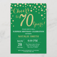 Green and Gold Surprise 70th Birthday Diamond