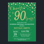 Green and Gold Surprise 90th Birthday Diamond Invitation<br><div class="desc">Surprise 90th Birthday Invitation with Green and Gold Glitter Diamond Background. Gold Confetti. Adult Birthday. Male Men or Women Birthday. For further customisation,  please click the "Customise it" button and use our design tool to modify this template.</div>