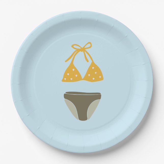 Green and Gold Swimsuit Pool Party Paper Plates (Front)