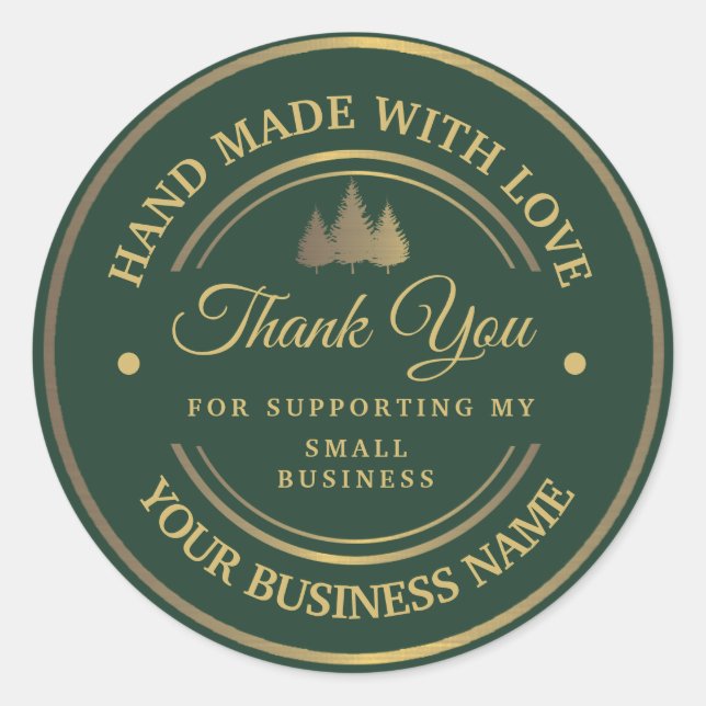 Green and gold | thank you  classic round sticker (Front)