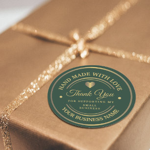 Green and gold   thank you  classic round sticker
