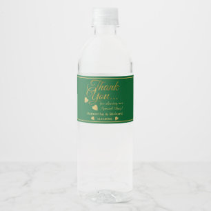 Green And Gold Thank You Wedding Party Favour Water Bottle Label