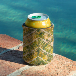 Green and Gold Tie Dye Chevron Pattern Can Cooler
