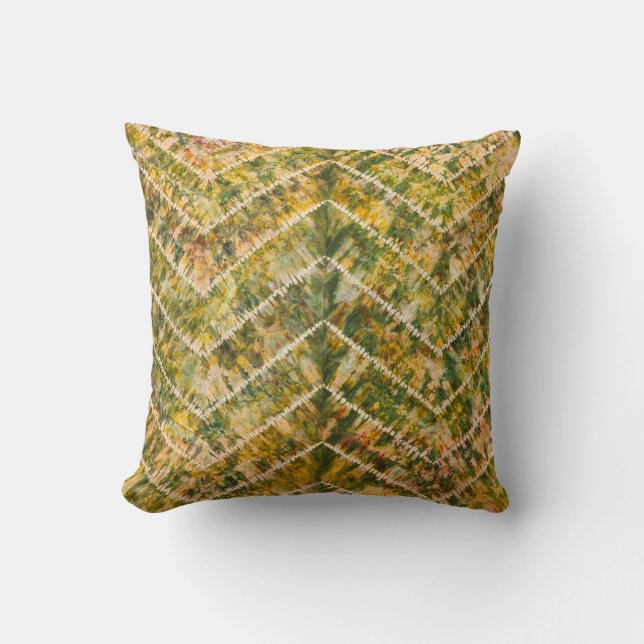 Green and Gold Tie Dye Chevron Pattern Cushion (Front)