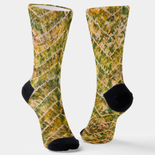 Green and Gold Tie Dye Chevron Pattern Socks