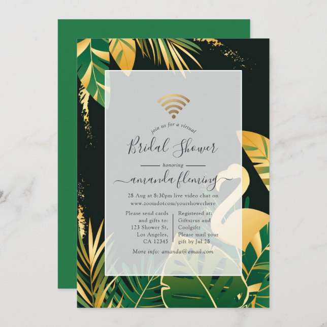 Green and Gold Tropical Virtual Shower Invitation (Front/Back)
