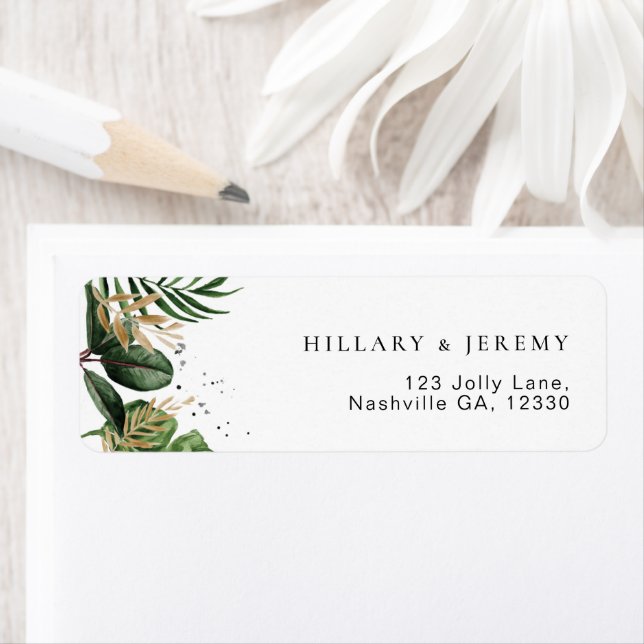 Green and Gold Tropical Wedding Return Address  Label (Insitu)