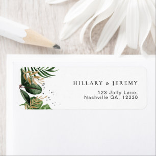 Green and Gold Tropical Wedding Return Address  Return Address Label