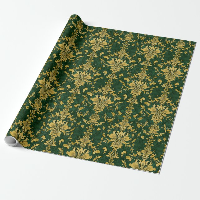 Green and Gold Victorian Wrapping Paper (Unrolled)