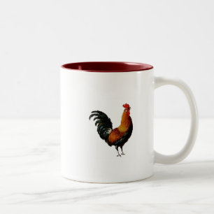 Green and Gold Vintage Rooster Painting Two-Tone Coffee Mug