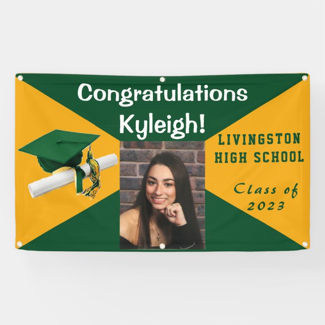 Green and Gold Vinyl Graduation Photo Banner (Horizontal)