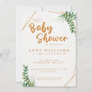 Green and Gold Watercolor Baby Shower Invitation