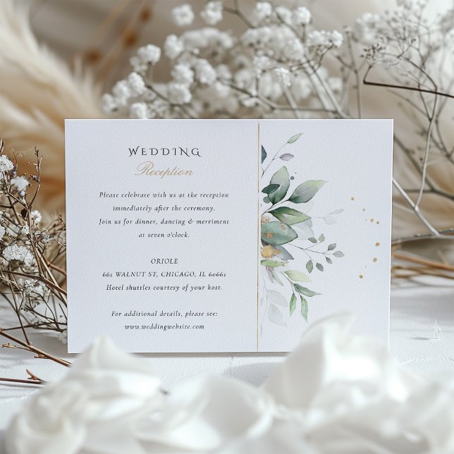Green and Gold Watercolor Wedding Reception Card (Creator Uploaded)