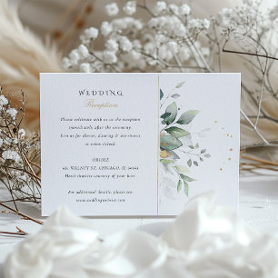 Green and Gold Watercolor Wedding Reception Card