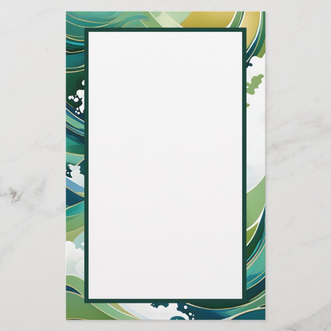 Green and Gold Waves Stationery (Front)