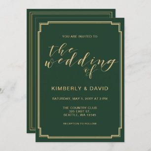 Green and Gold  Wedding Invitation