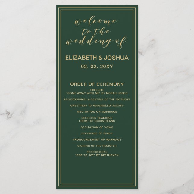 Green and Gold Wedding programs (Front)