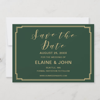 Green and Gold Wedding save the dates Date