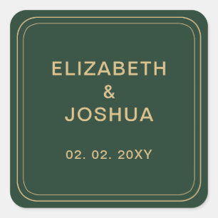 Green and Gold Wedding Square Sticker