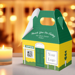 Green and Gold Wooden Sign Realtor Open House Favour Box