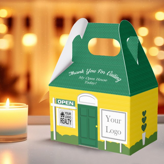 Green and Gold Wooden Sign Realtor Open House Favour Box (Creator Uploaded)