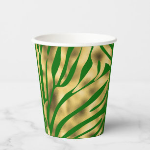 Green and Gold Zebra Festive Paper Cups
