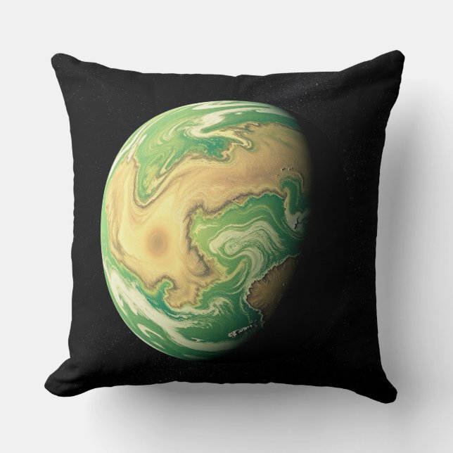 Green and Golden Brown Planet Cushion (Front)