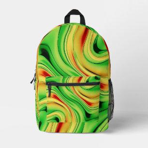 green and golden chrome waves printed backpack